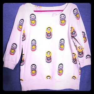 Russian nesting doll print 3/4 sleeve sweatshirt
